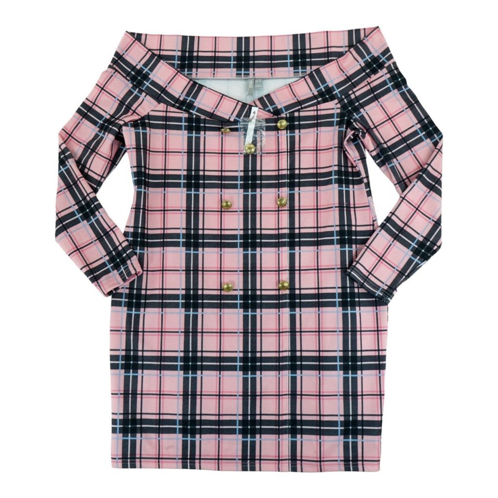 NWT ASOS‎ Off the Shoulder Long Sleeve Dress Plaid Size 14